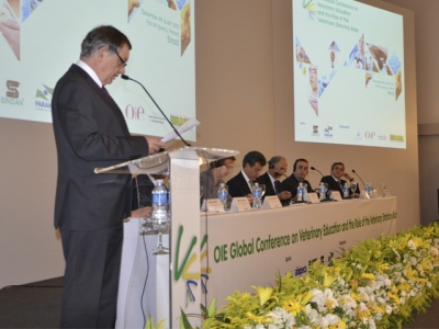 Bernard Vallat, diretor geral da OIE, saúda os participantes da conferência